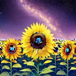 above a field of sunflowers the Milky Way curves in a summer sky digital art