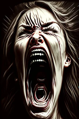 detailed image, female head, screaming