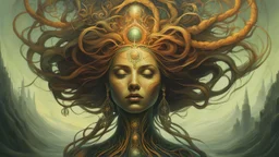 create a full body, haunted female disembodied spirit with highly detailed, sharply lined facial features, , finely drawn, boldly inked, in soft ethereal colors, otherworldly, celestial, and beautiful in the style of Peter Mohrbacher
