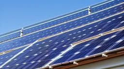 solar installation on a building with signs of dollar and euro to symbolize payment options