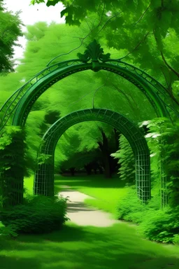 green archway on a fence that has queens park on it~