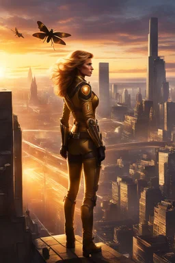 As the sun begins to set, casting a warm golden hue across the horizon, Captain Aurora Mitchell gathers her team atop the walls of Tube City. They stand shoulder to shoulder, their gazes directed towards the vast expanse beyond the city's protective barriers. To their astonishment, the giant insects that had pursued them relentlessly are still present, their menacing forms silhouetted against the fading light. Captain Mitchell's expression remains resolute, her voice steady as she addresses her