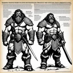 character concept sheet with AD&D statistics and characteristics, [photo by Kevin Eastman and Peter Laird] Walrus Barbarian Warrior from the Ice Wasteland Epic