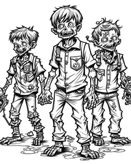 real little men zombies, coloring image, full body (((((white background))))), only use an outline., real style, line art, white color, clean line art, white background, Sketch style