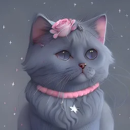 cute cat "dark grey" "russian blue" fur "pink star collar" "rose hairpin" emoji sad crying tears depression uwu beautiful powerful