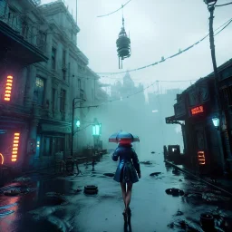 short medium shot, Pretty ciborg woman, portrait, rain, fog, white and gold dress, studio scene, blue light, red lights, hoodie, feathers, cyberpunk style, leather, vibrant color, highly detailed, art stations, concept art, smooth, unreal engine 5, god rays, ray tracing, RTX, lumen lighting, ultra detail, volumetric lighting, 3d, finely drawn, high definition, high resolution, neon background.