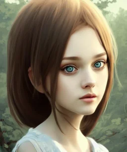 intricate, elegant, sharp focus, illustration, detailed eyes, digital painting, concept art, matte, masterpiece, face portrait of a young and cute ukrainian girl, au naturel, adorable, round face, slightly smiling, art by wlop