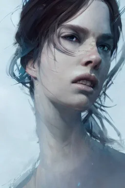 a female portrait, upclose, majestic, flow, illustration, concept art, by Greg Rutkowski, Sung Choi, Mitchell Mohrhauser, Maciej Kuciara, Johnson Ting