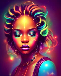 extremely beautiful art, cosmic, highly creative, rich colors, cinematic light, amazing details black woman