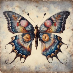 Dry needle technique printed on wet paper, on zinc plate depicts a stunning stylized butterfly style by Albrecht Dürer Modifiers: Color ink combines watercolor texture with pixel art’s crispness