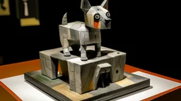 A light gray mechanical temple with a wolf painted by Paul Klee