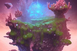 borg Cube spaceship with tentakel Coral plants growing out of it over a rocky desert with pink crystals