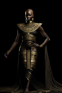 Warrior Queen Gown: A sleek and structured gown with gold or metallic accents, inspired by Maasai warrior attire. Incorporate beadwork as embellishments along the neckline or sleeves.
