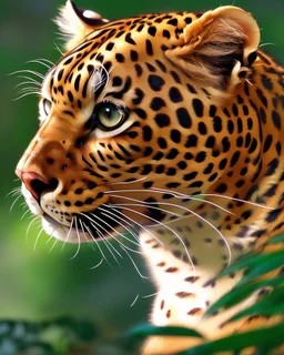 Leopardo en la Selva cuerpo completo árboles detallados elegante obra de arte colores contrastantes pintura al óleo detallada hiperdetallada impactante intrincada sombra 3D arte gráfica iluminación cinematografica 8k 3D cielo soleado nubes coherente