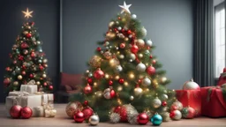 Hyper Realistic Beautiful Decorated Christmas Tree With Christmas Decorations.