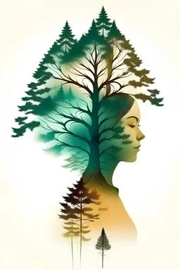 pine tree mystical success inner peace woman abstract