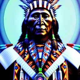 native American chief, futuristic setting