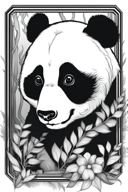 A panda with spooky, hollow eyes.no coloring, white and black,no shading, crisp lines, high detail,plain art, thick lines, simple, white background,kawaii creepy style art,b/w prompt.