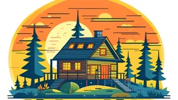 A vector graphic of a idyllic cabin in the woods