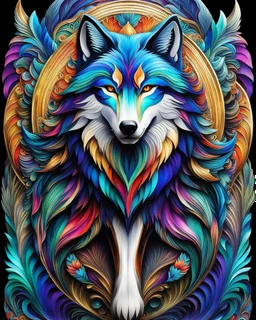 Beautiful wolf colorful art Deco, full body, amazing artwork, hyper detailed, ultra maximalist quality, 12k