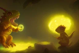 a super cute glowing lizard baby, yellow theme, bright art masterpiece artstation. 8 k, sharp high quality artwork in style of jose daniel cabrera pena and greg rutkowski, concept art by tooth wu, blizzard warcraft artwork, hearthstone card game artwork, cute animal