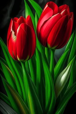 Red tulips with the flag of the Islamic Republic of Iran