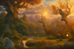 Great landscape, nature at sunset, Paradise Lost, spiritual, surreal, trees, fine art, tan skin, Vincent Van Gogh style, highly detailed, smooth, very sharp focus, illustration, bathing in light, ultra realistic illustration, close-up