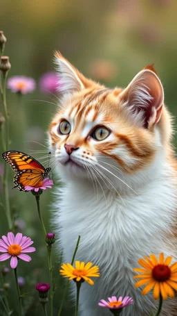 Love cat , add a butterfly watched the cat on a wild flowers to this picture