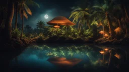 dream world, tropical, calm beauty, fantasy world, magic, night, darkness, splendor, uplifting, inspiring, therapeutic, chiaroscuro, color, award-winning colour photograph, beautiful composition, Nikon 85mm