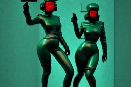 Dark green to cyan metal surfaces body, latex. partly coverage metallic. Big butts, hot Russian military girls marching. Old-fashioned telephones&cameras integrated to heads. Matrix leather Cyber-punk. Dystopia perfect body. Red&blue 3D-tiling. Dystopia. Partly symmetrical in relation to machines. Perfect golden ratio in vertical and horizontal directions. Bending time-space-continuum. Balls in 5th dimension Tessellation in 4-dimension long frog fingers. paranoid atmosphere