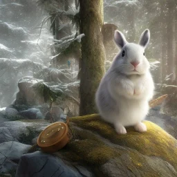 white rabbit, natural pigment, extremely sharp detail, finely tuned detail, ultra high definition, 8 k, unreal engine 5, ultra sharp focus, winter ambiance