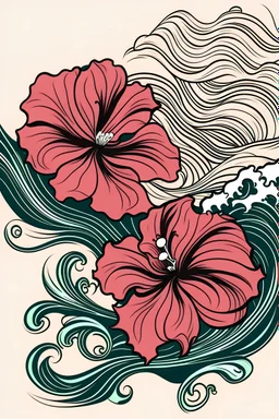 black outline hibiscus and wave with "Charmed by Lexi" as a caption