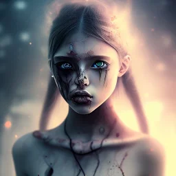 post apocalyptic, girl, portrait, bruised, bloody, cute, long hair