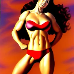 portrait of busty atletic young beautiful Superwoman horseriding Boris Vallejo styles