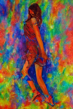 Full body portrait, painting, medium shot lady volumetric fireworks