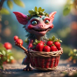 hairy heavy metal kobold strawberry beast hippie with long eyebrows holding a basket of berries,bokeh like f/0.8, tilt-shift lens 8k, high detail, smooth render, down-light, unreal engine