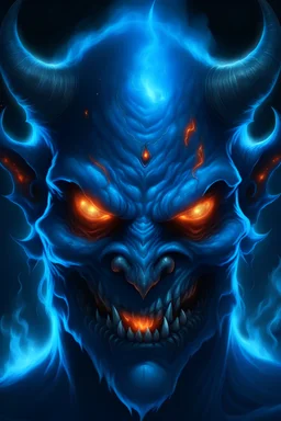 Demon with flaming light blue eyes