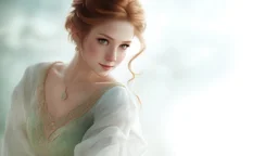 girl, masterpiece, best quality, cinematic lighting, detailed outfit, vibrant colors, perfect eyes, light ginger hair, green eyes, long hair, braided ponytail, hairclip, earrings, smile, casual clothes, full body, perfect