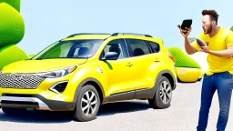 guy arguing on phone next to his kia sportage made from lemons