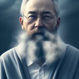 a young woman sitting next to a 50-year-old man with beard, portrait, 8K, close-up face, anatomically perfect face, Highly detailed stunning full frame portrait, misty and cloudy atmosphere