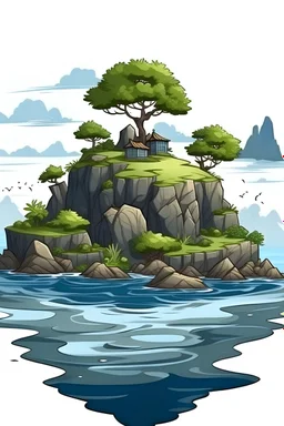 big spooky mysterious island with trees and rocks