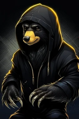 cyber punk hacker honey badger wearing a black hoodie