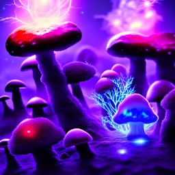 Spherical Frost metal magic armoured lightning glowing Mycelium MUSHROOM stars galaxy SPACE lANDSCAPE BURNING IN BLUE FLAMES hellfire abyss math chaos vivid cell