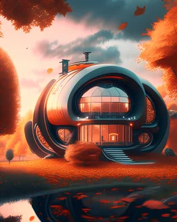 Futuristic country house, minimalist style, autumn hyper-detailed digital art 8k