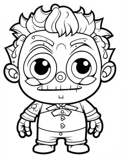 outline art for halloween coloring pages for kids with cartoon cute happy frenkeinstein , white background, Sketch style, full body, only use outline, clean line art, white background, no shadows and clear and well outlined, coloring page for kids, kawaii style