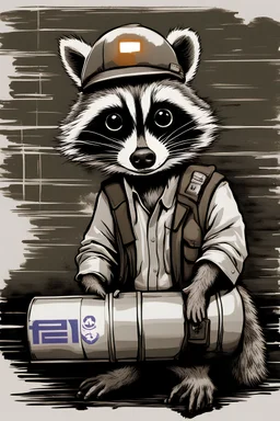 a racoon wearing a fedex shirt and holding nuclear bomb