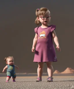 Penny Hofstadter toddler, full body, dramatic lighting, angry, hyper realistic, 1:1