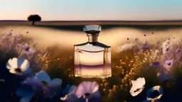 generate me an aesthetic photo of perfumes for Perfume Bottles in a Field of Wildflowers