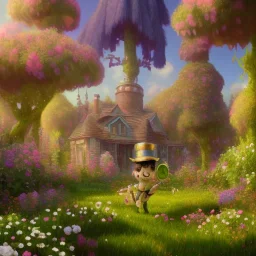 pixar style, volumetric summer garden environment and background, realistic painting of a cute midget abraham lincoln with stovepipe hat, looking excited, volumetric lighting, dramatic lighting, detailed digital painting, anime, ornate, colour-washed colors, elegant, small minutiae, tiny features, particulars, centered, smooth, sharp focus, renderman gofur render, 8k, uhd, detailed eyes, realistic shaded volumetric lighting