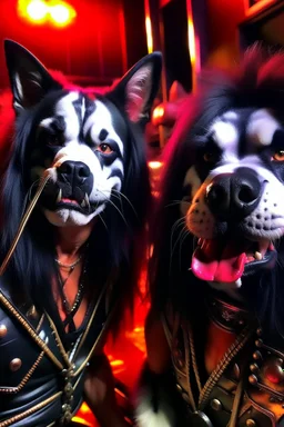 little dog , with the same make-up of the demon from the band KISS ,